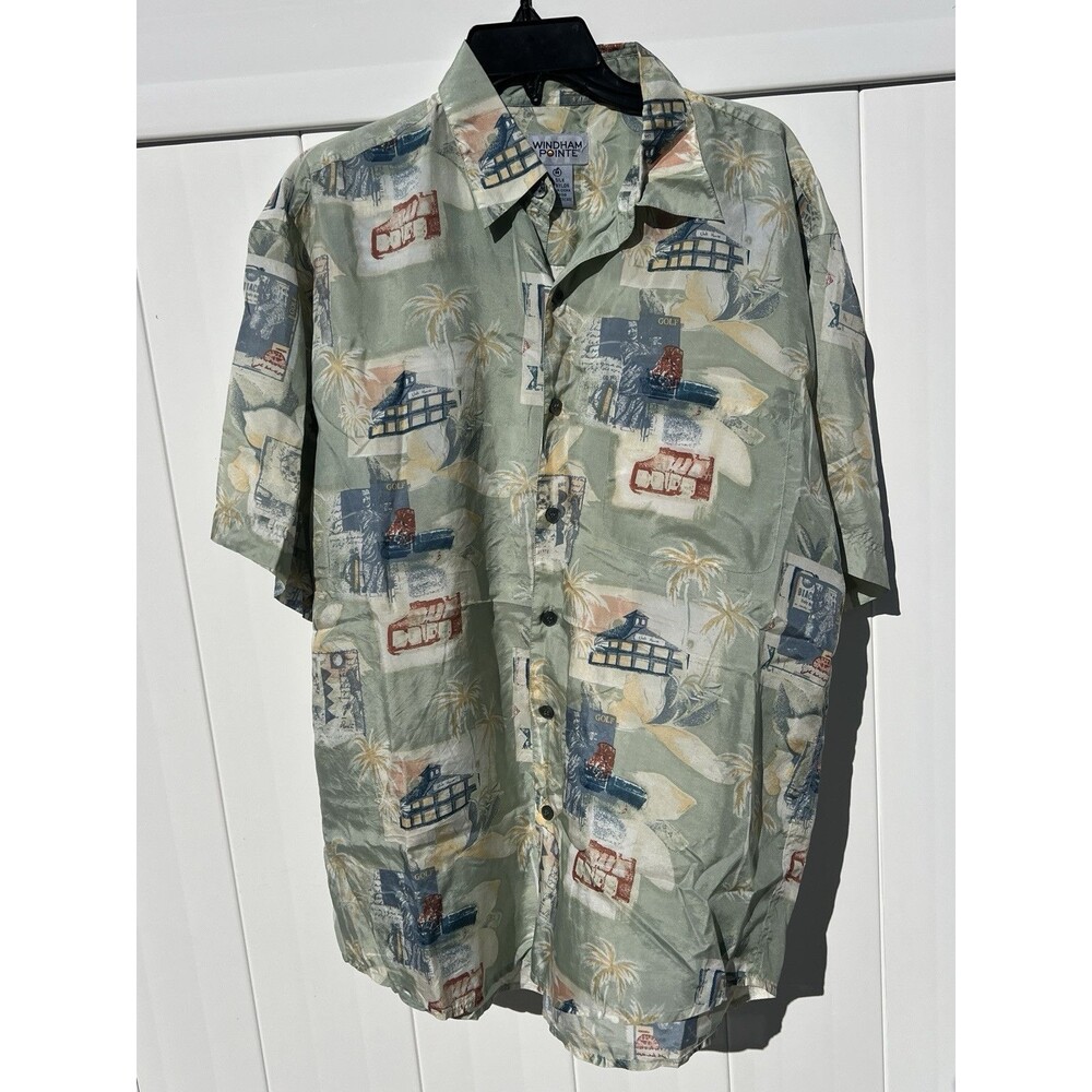 Windham Pointe Mens Medium Button Up Short Sleeve Hawaiian Shirt Silk Blend